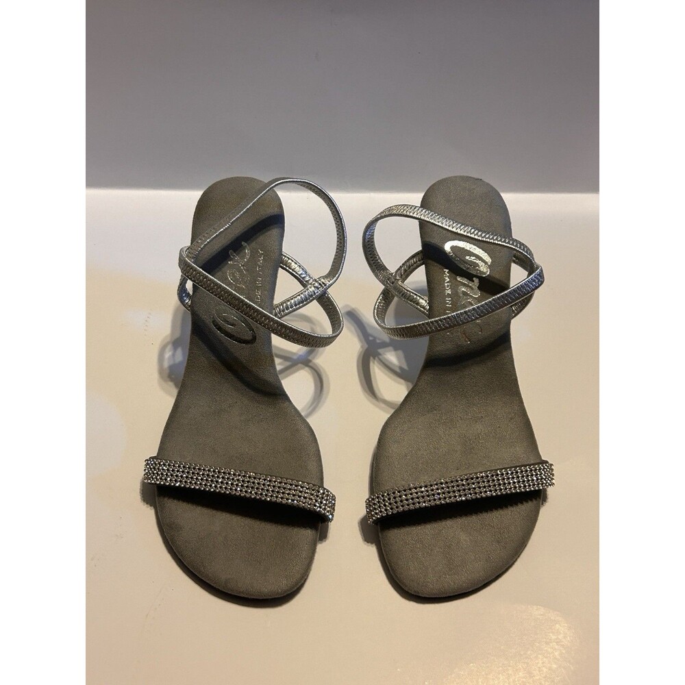 Silver Onex Rhinestone Strappy Heels Sz 6 Made In Italy Night Out Cocktail Party